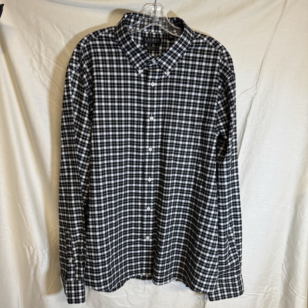Lauren Ralph Lauren Soft Stretch Regular Fit 2XL Black White Plaid